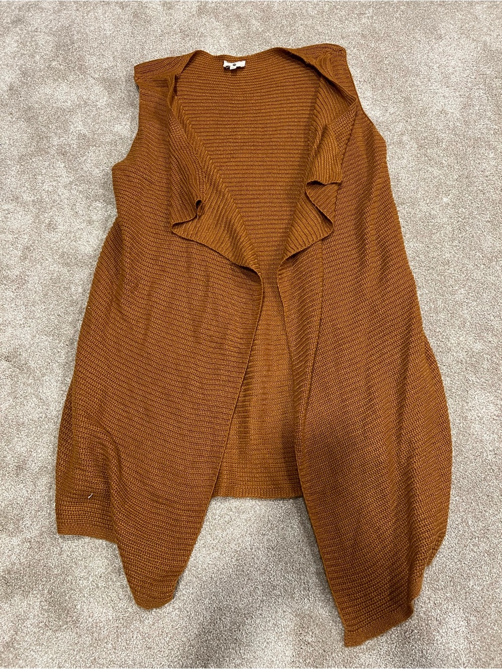 Women’s Open-Front Ruffle Knit Vest - Rust Brown